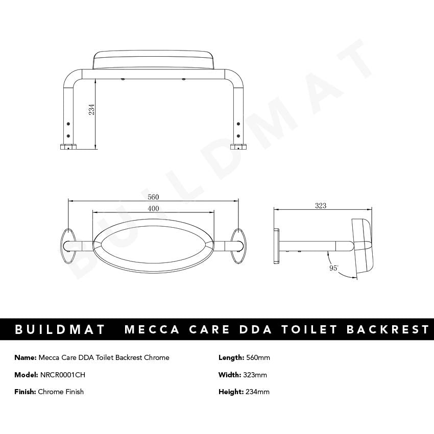 Mecca Care DDA Toilet Backrest Chrome