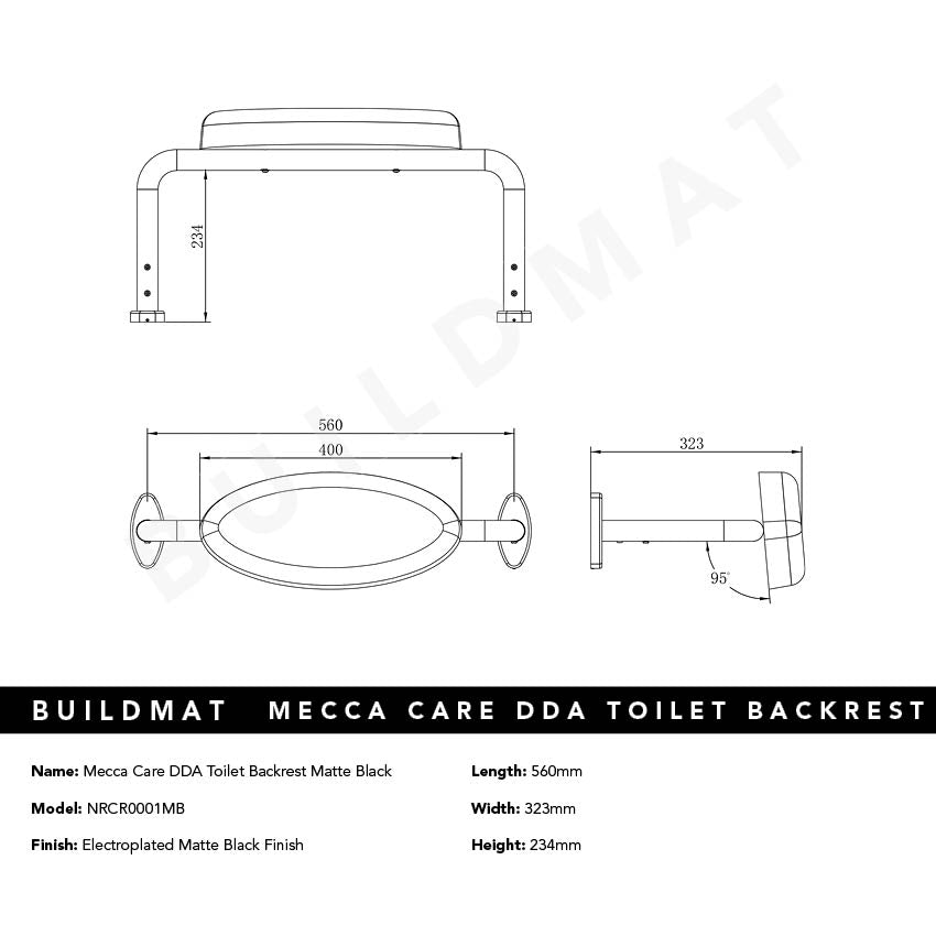 Mecca Care DDA Toilet Backrest Matte Black