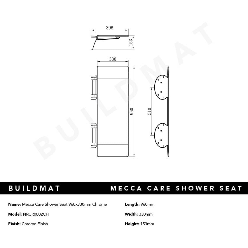 Mecca Care Shower Seat 960x330mm Chrome