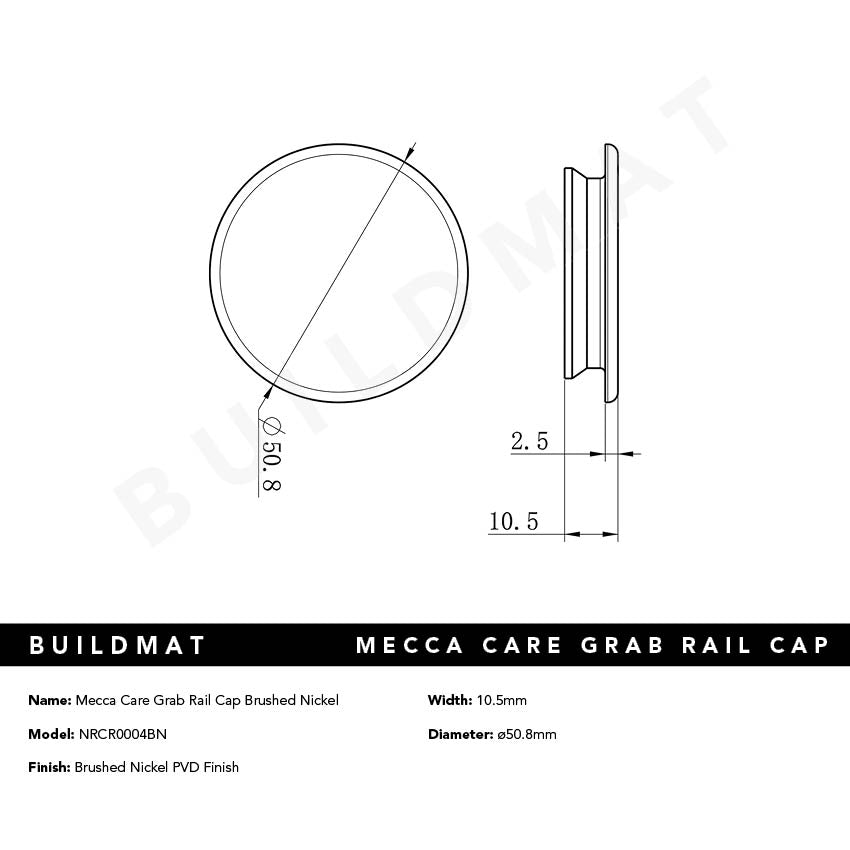 Mecca Care Grab Rail Cap Brushed Nickel