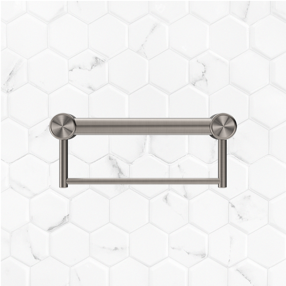 Mecca Care 32mm Grab Rail with Towel Holder 300mm Brushed Nickel