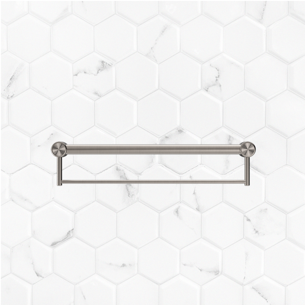 Mecca Care 32mm Grab Rail with Towel Holder 600mm Brushed Nickel