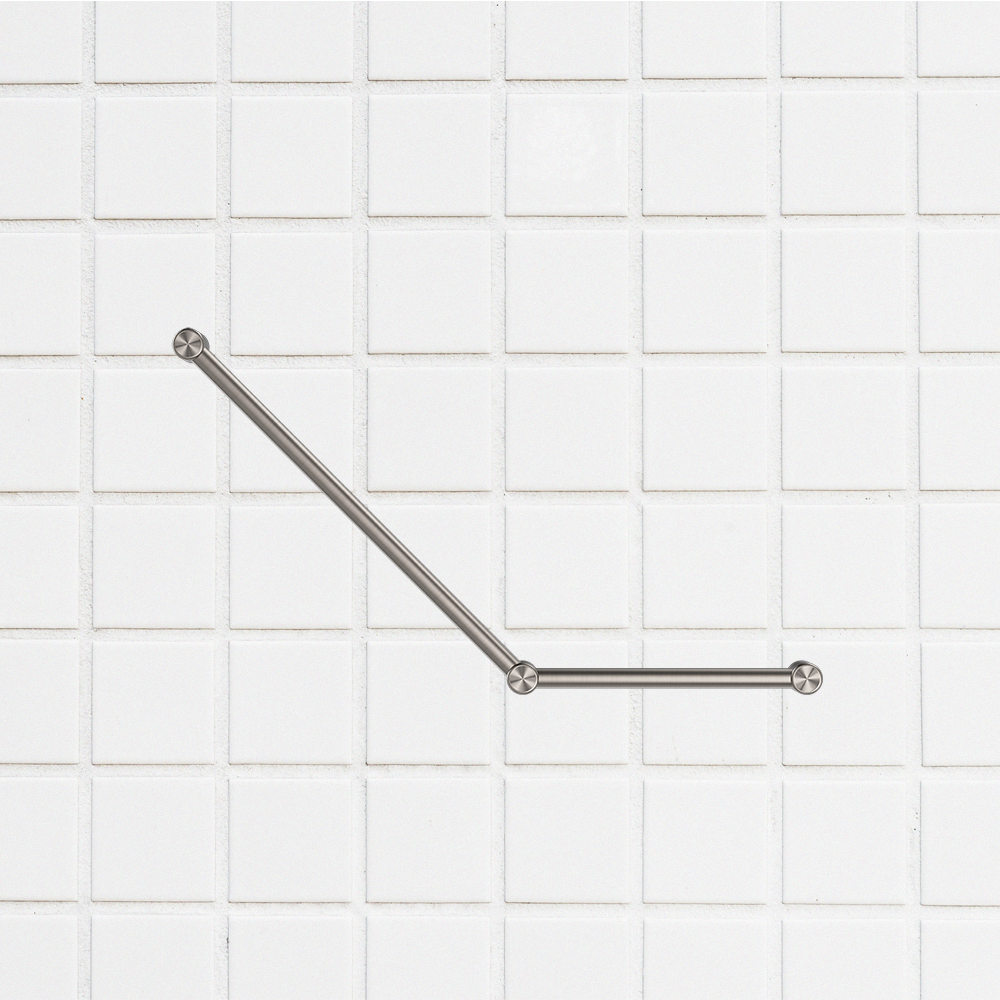 Mecca Care 32mm Ambulant Toilet Grab Rail 45 Degree 750x450mm Brushed Nickel