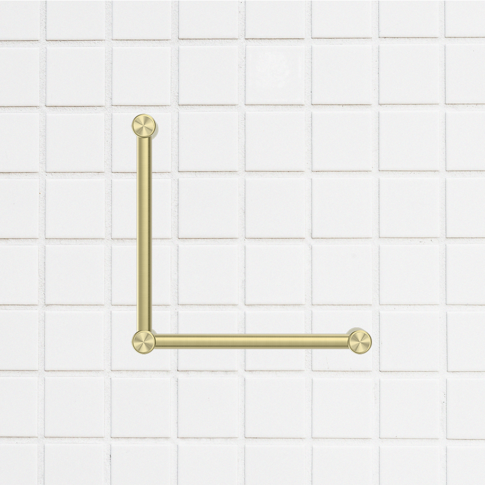 Mecca Care 32mm Ambulant Toilet Grab Rail 90 Degree 450x450mm Brushed Gold