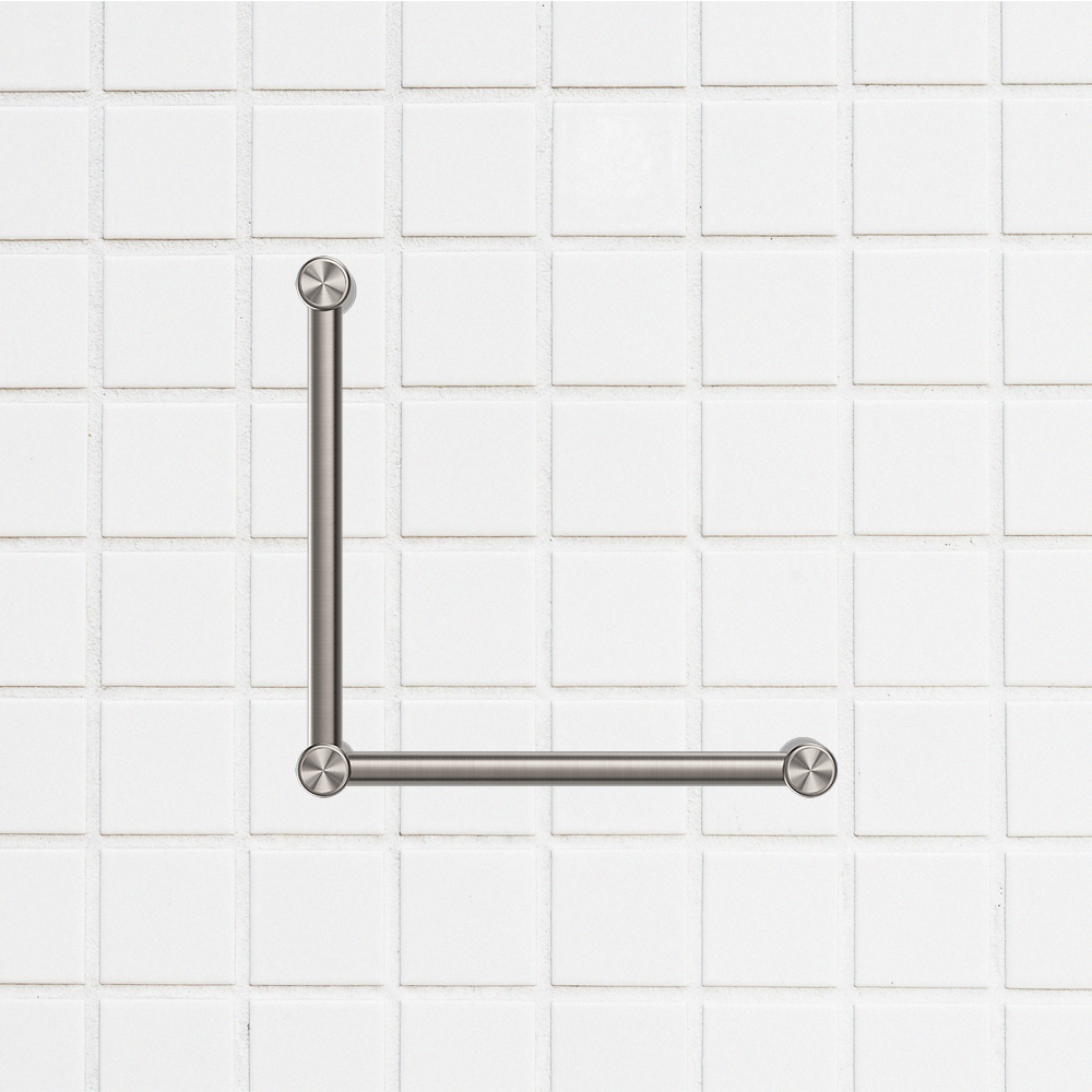 Mecca Care 32mm Ambulant Toilet Grab Rail 90 Degree 450x450mm Brushed Nickel