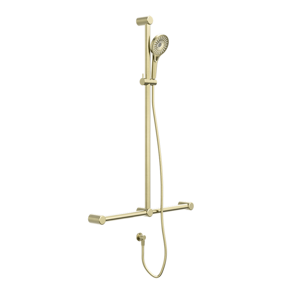 Mecca Care 32mm T Bar Grab Rail and Adjustable Shower Set 1100x750mm Brushed Gold