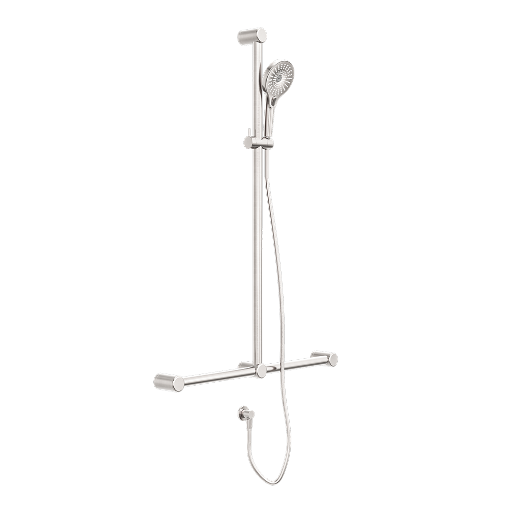 Mecca Care 32mm T Bar Grab Rail and Adjustable Shower Set 1100x750mm Brushed Nickel