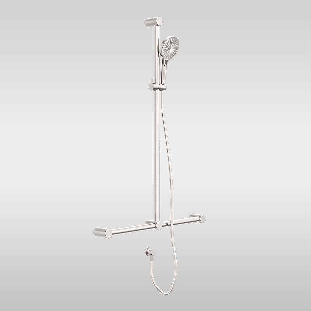 Mecca Care 32mm T Bar Grab Rail and Adjustable Shower Set 1100x750mm Brushed Nickel