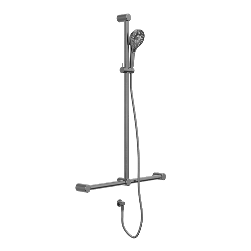 Mecca Care 32mm T Bar Grab Rail and Adjustable Shower Set 1100x750mm Brushed Gunmetal