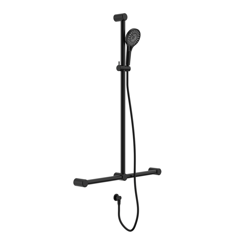 Mecca Care 32mm T Bar Grab Rail and Adjustable Shower Set 1100x750mm Matte Black