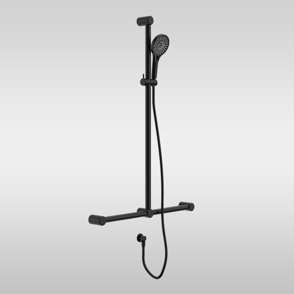 Mecca Care 32mm T Bar Grab Rail and Adjustable Shower Set 1100x750mm Matte Black