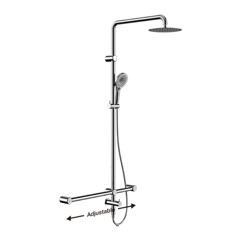 Mecca Care 32mm T Bar Grab Rail 1100x750mm Twin Shower Set Chrome