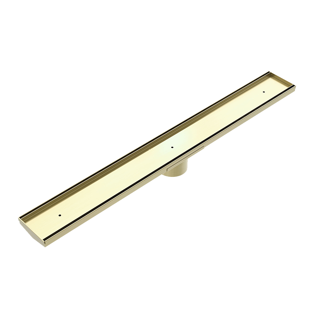 Tile Insert V Channel Floor Grate 89mm Outlet with Hole Saw Brushed Gold