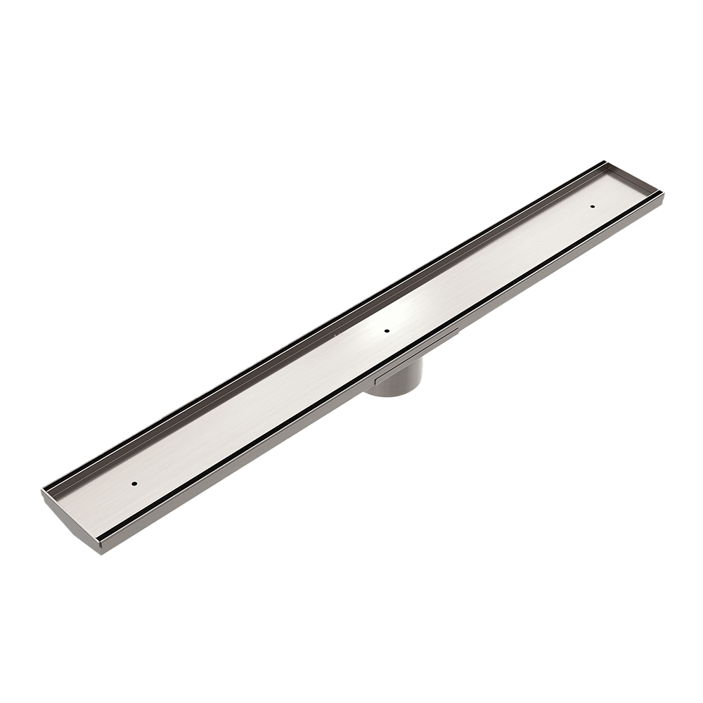 Tile Insert V Channel Floor Grate 89mm Outlet with Hole Saw Brushed Nickel