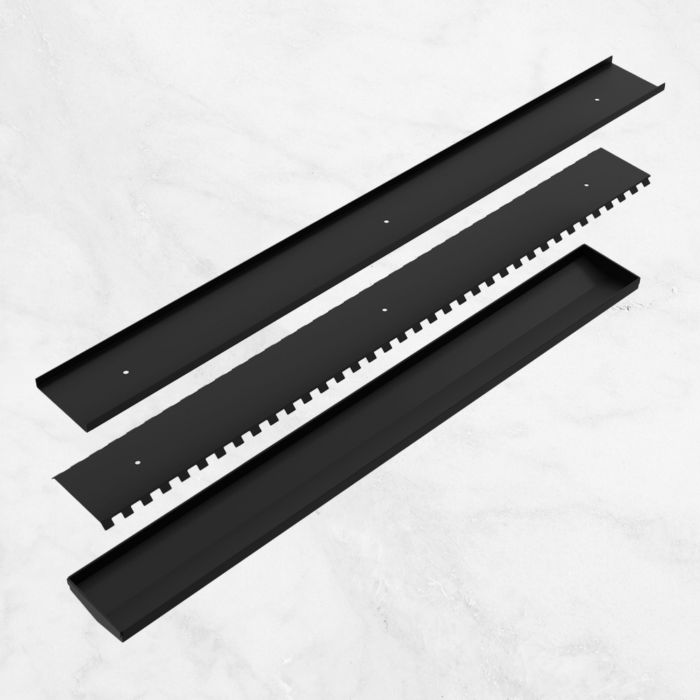 Tile Insert V Channel Floor Grate 80mm Outlet With Hole Saw Matte Black