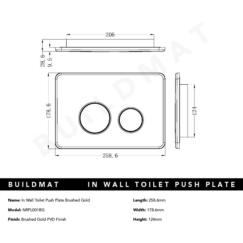 In Wall Toilet Push Plate Brushed Gold