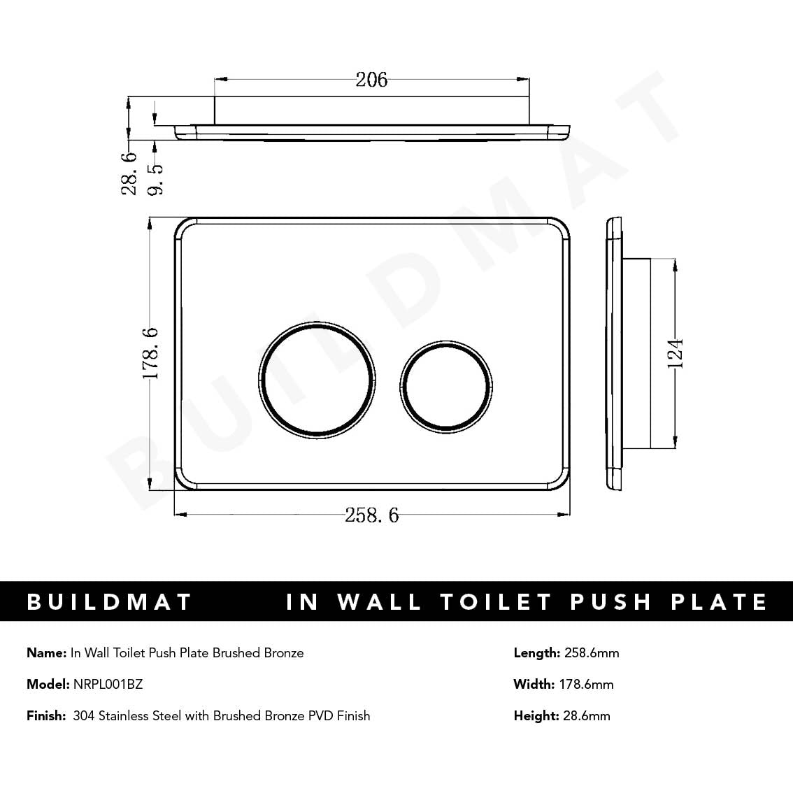 In Wall Toilet Push Plate Brushed Bronze