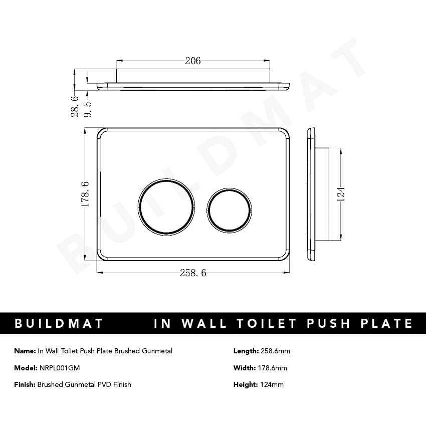 In Wall Toilet Push Plate Brushed Gunmetal