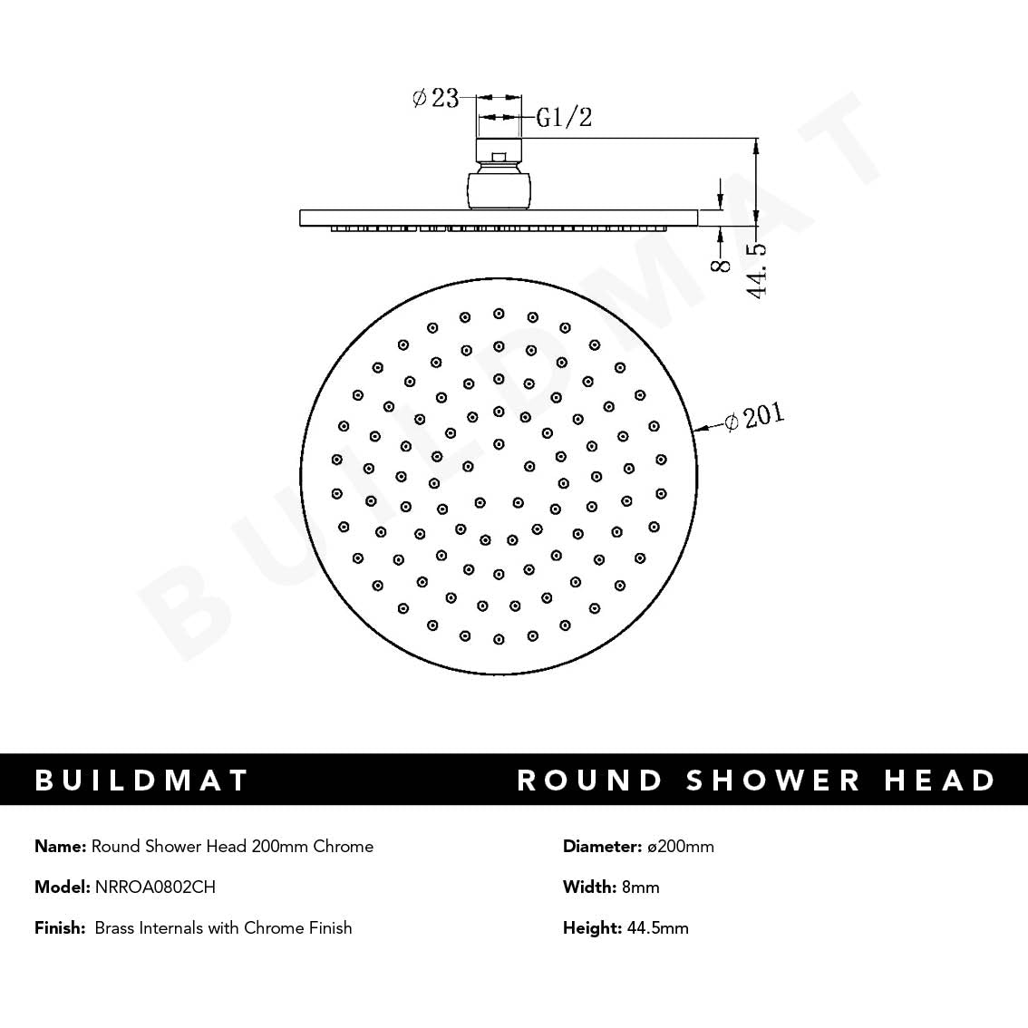 Round Shower Head 200mm Chrome