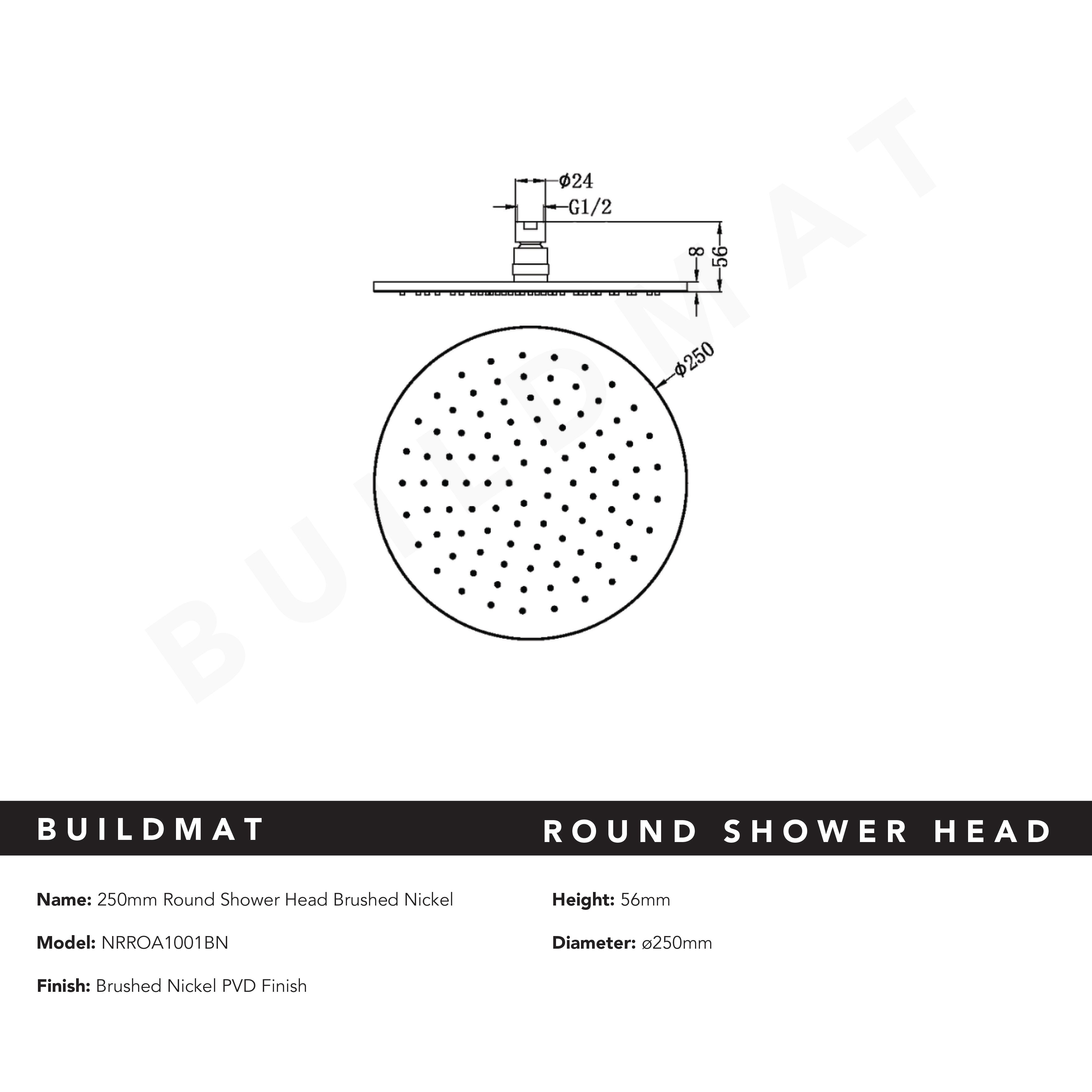 Round Shower Head 250mm Brushed Nickel