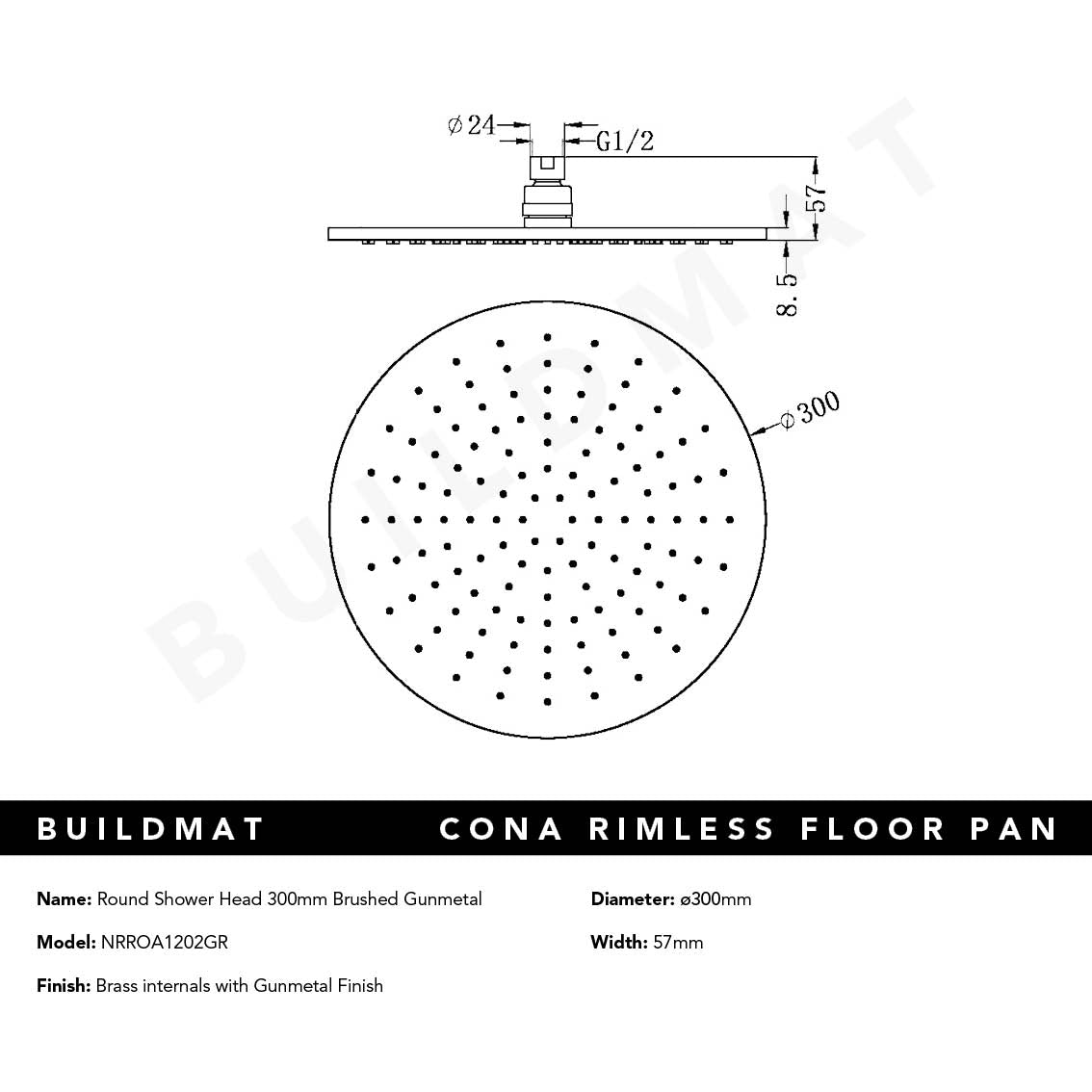 Round Shower Head 300mm Brushed Gunmetal