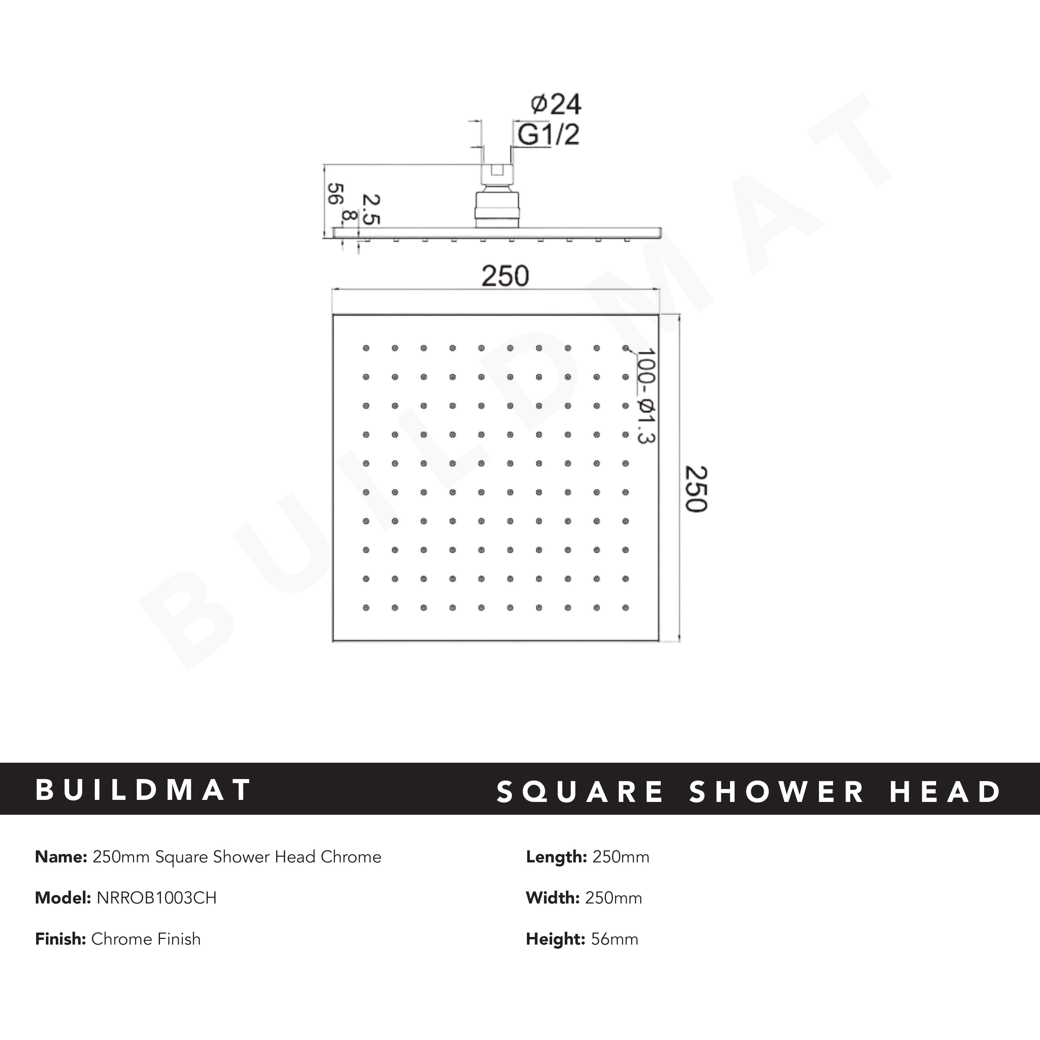 Square Shower Head 250mm Chrome