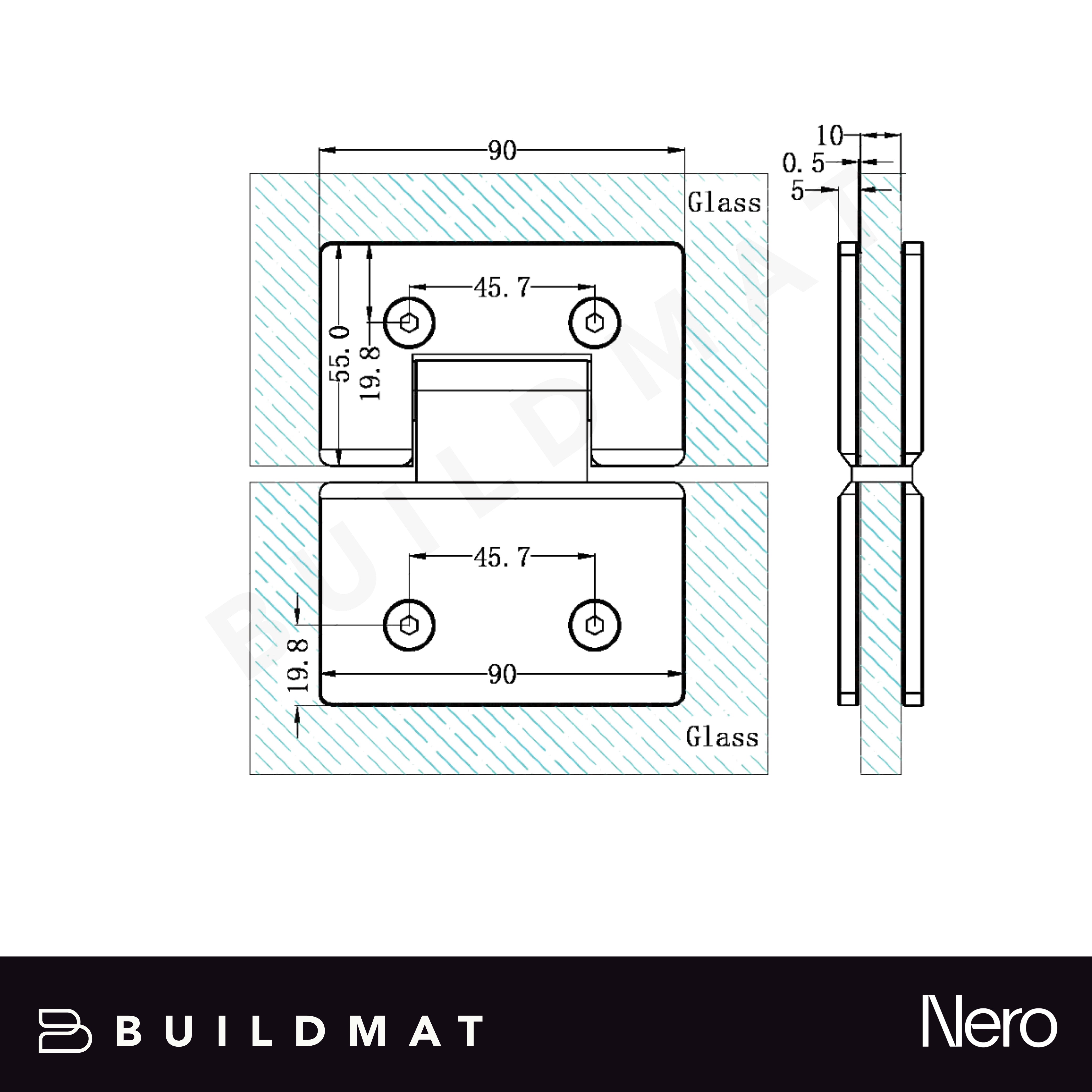 180 Degree Glass to Glass Shower Hinge 10mm Glass Brushed Bronze