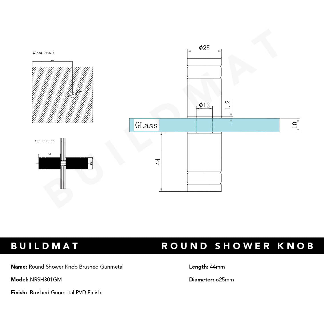 Round Shower Knob Brushed Gunmetal