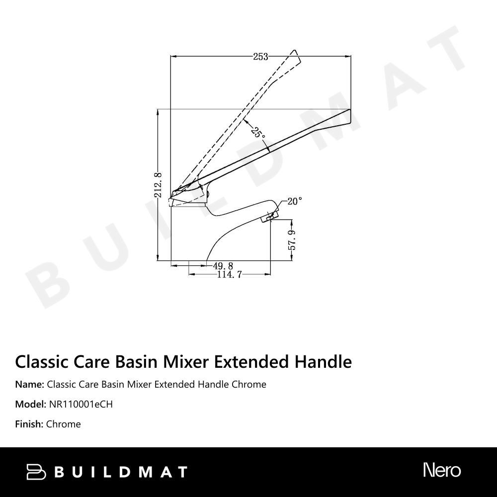 Classic Care Basin Mixer Extended Handle Chrome