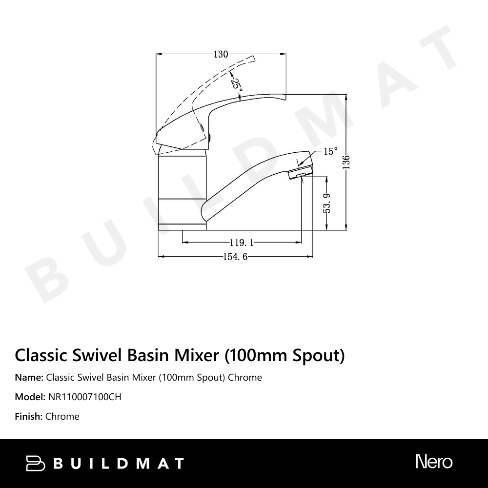 Classic Swivel Basin Mixer (100mm Spout) Chrome