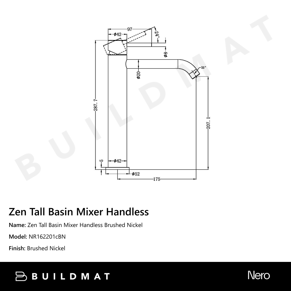 Zen Tall Basin Mixer Handless Brushed Nickel