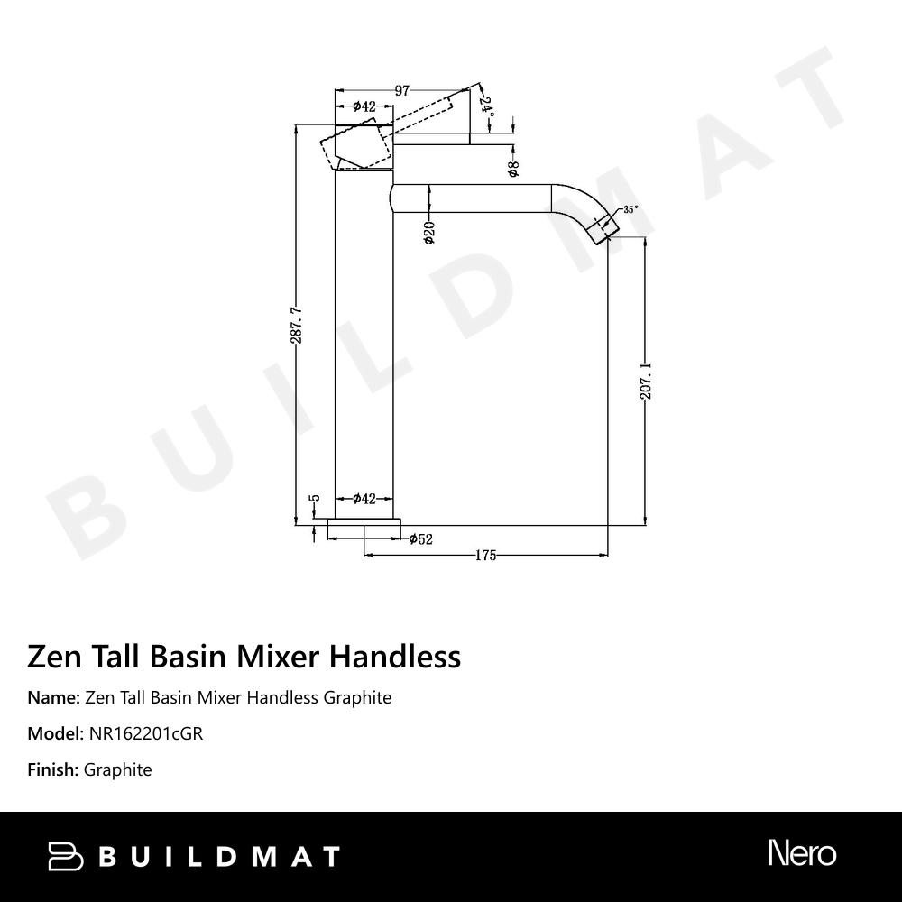 Zen Tall Basin Mixer Handless Graphite