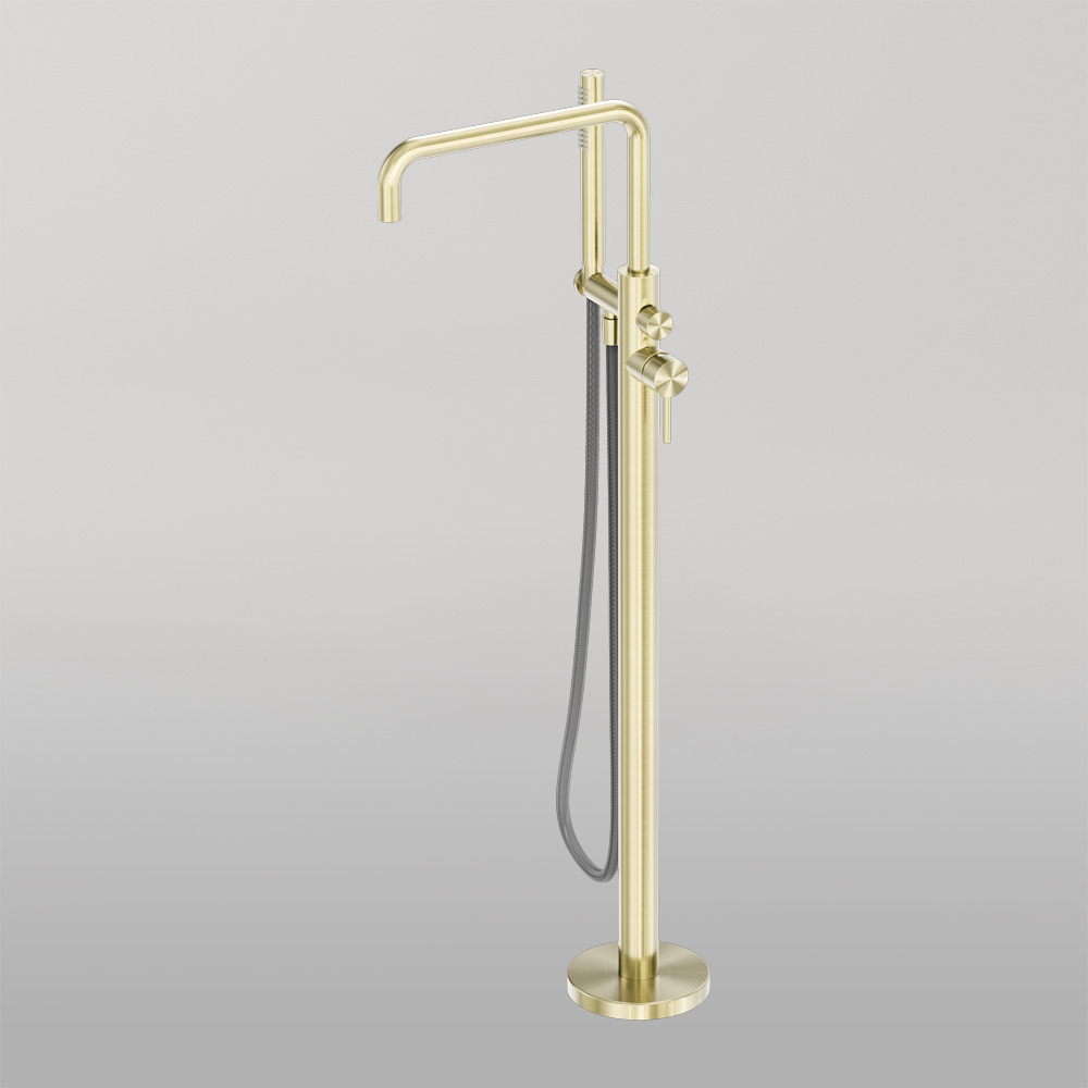 Zen Freestanding Bath Mixer With Outdoor Shower Hose Brushed Gold