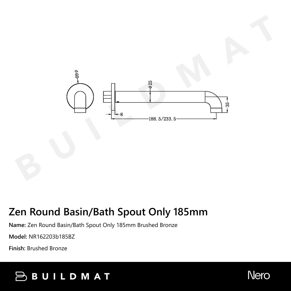 Zen Round Basin/Bath Spout Only 185mm Brushed Bronze