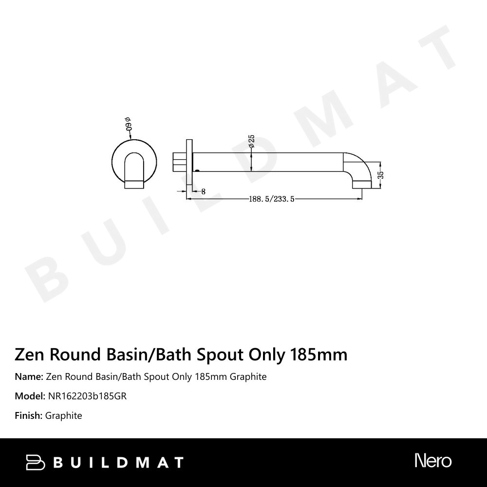 Zen Round Basin/Bath Spout Only 185mm Graphite