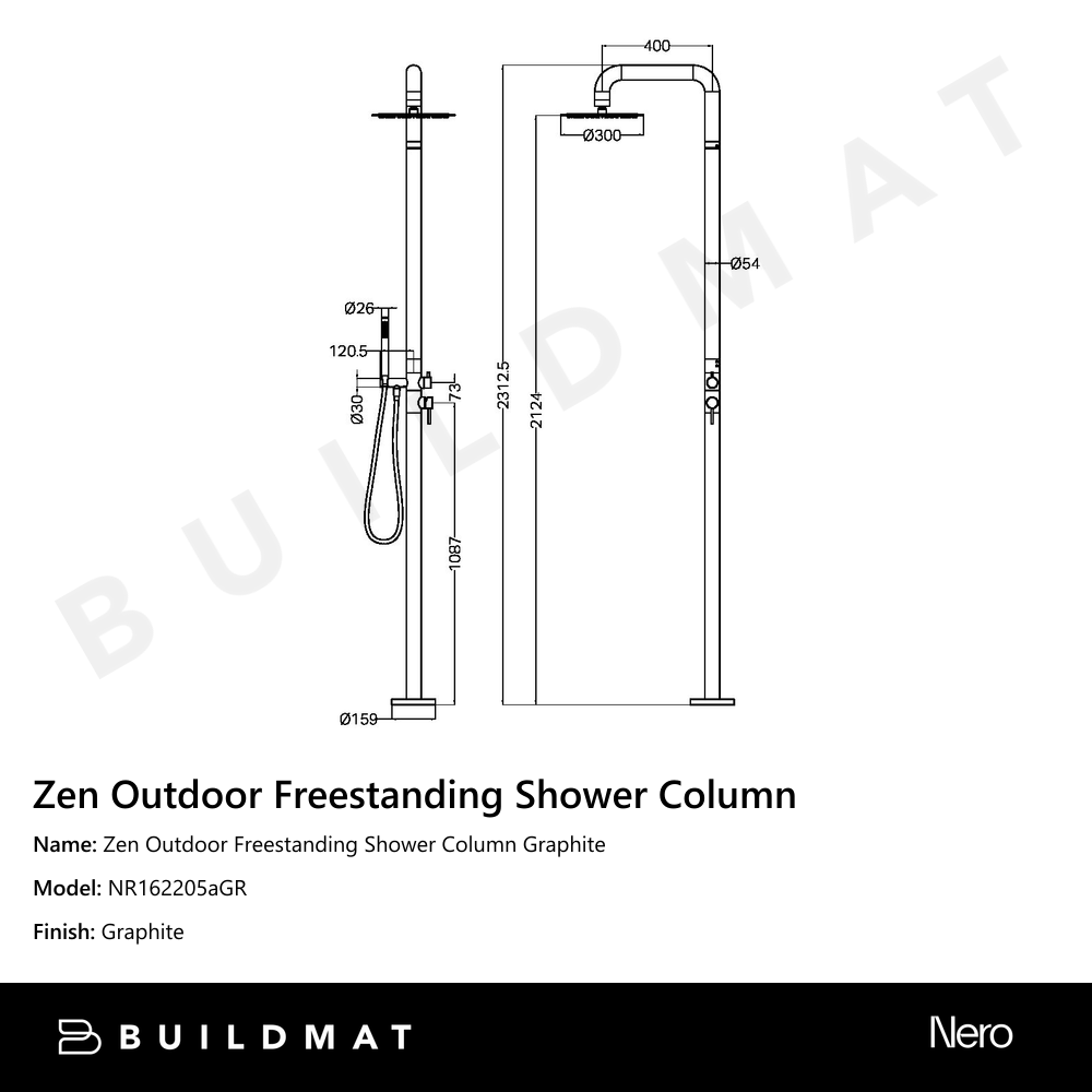 Zen Outdoor Freestanding Shower Column Graphite