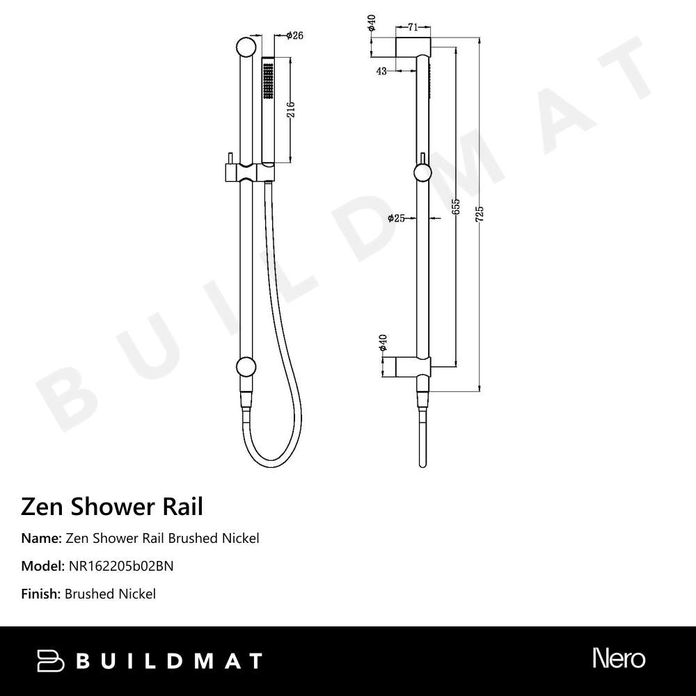 Zen Shower Rail Brushed Nickel