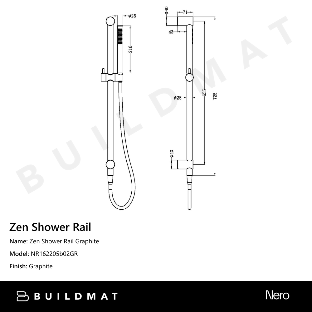 Zen Shower Rail Graphite