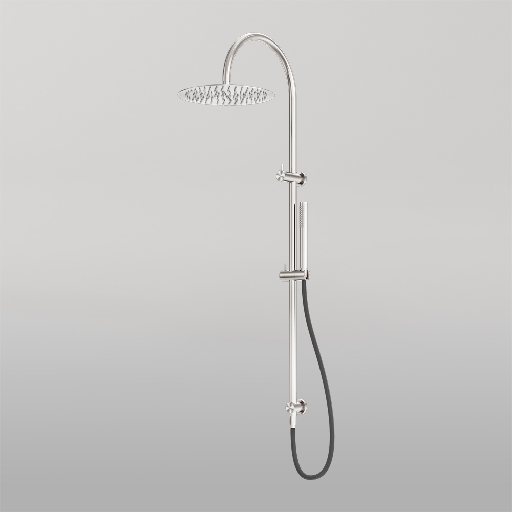 Zen Twin Shower With Outdoor Shower Hose Brushed Nickel