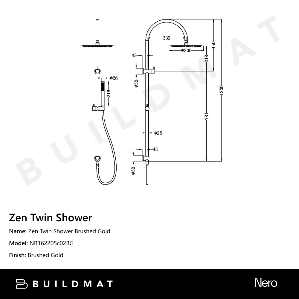 Zen Twin Shower Brushed Gold