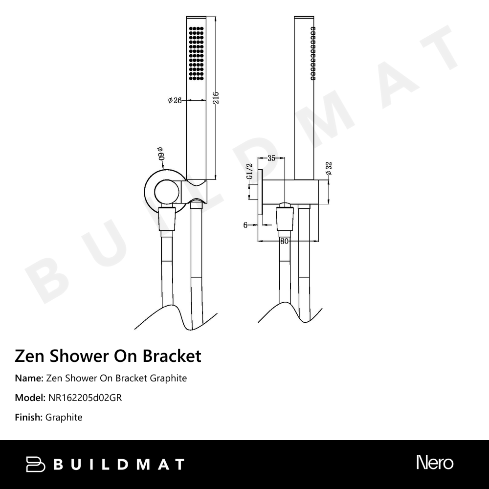 Zen Shower On Bracket Graphite