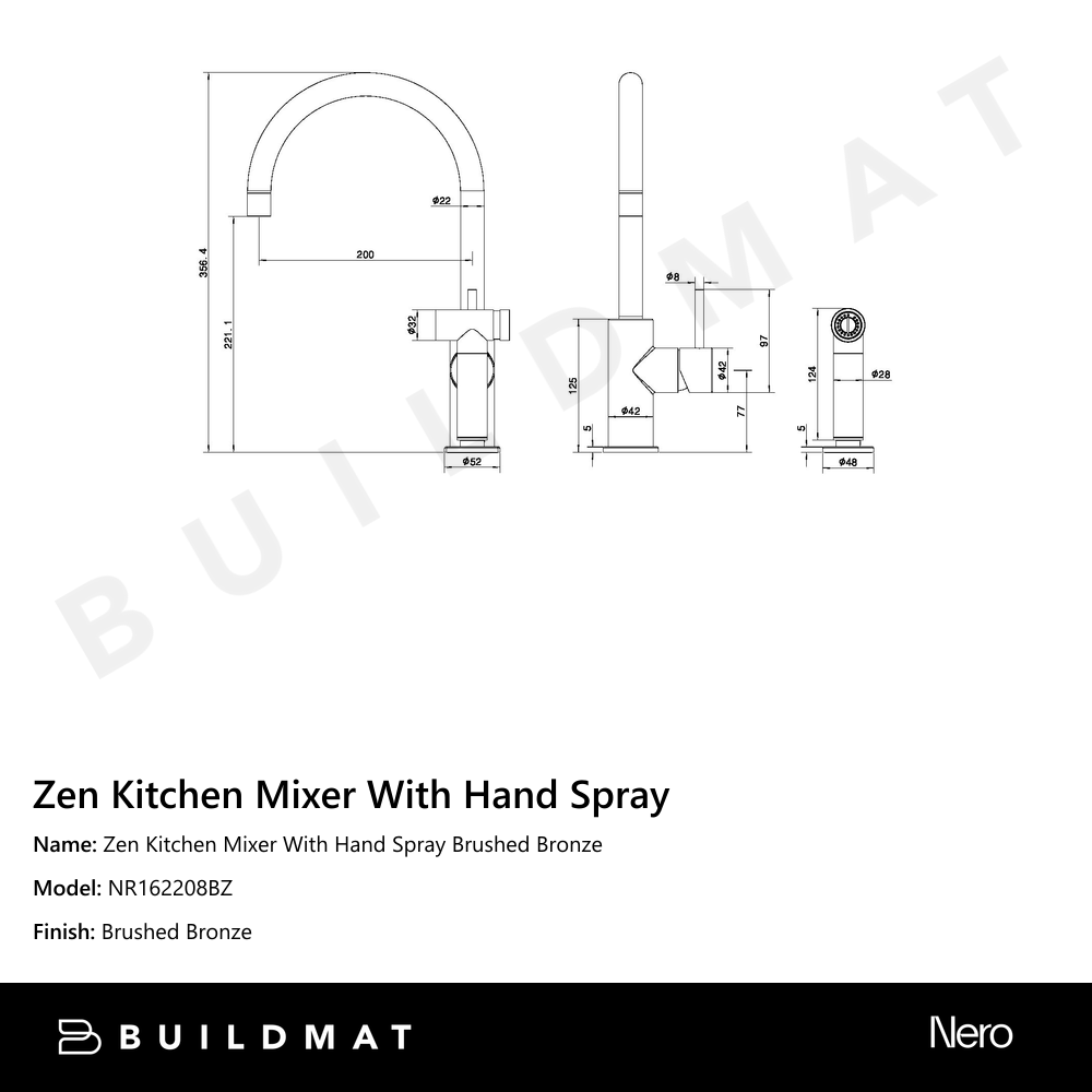 Zen Kitchen Mixer With Hand Spray Brushed Bronze