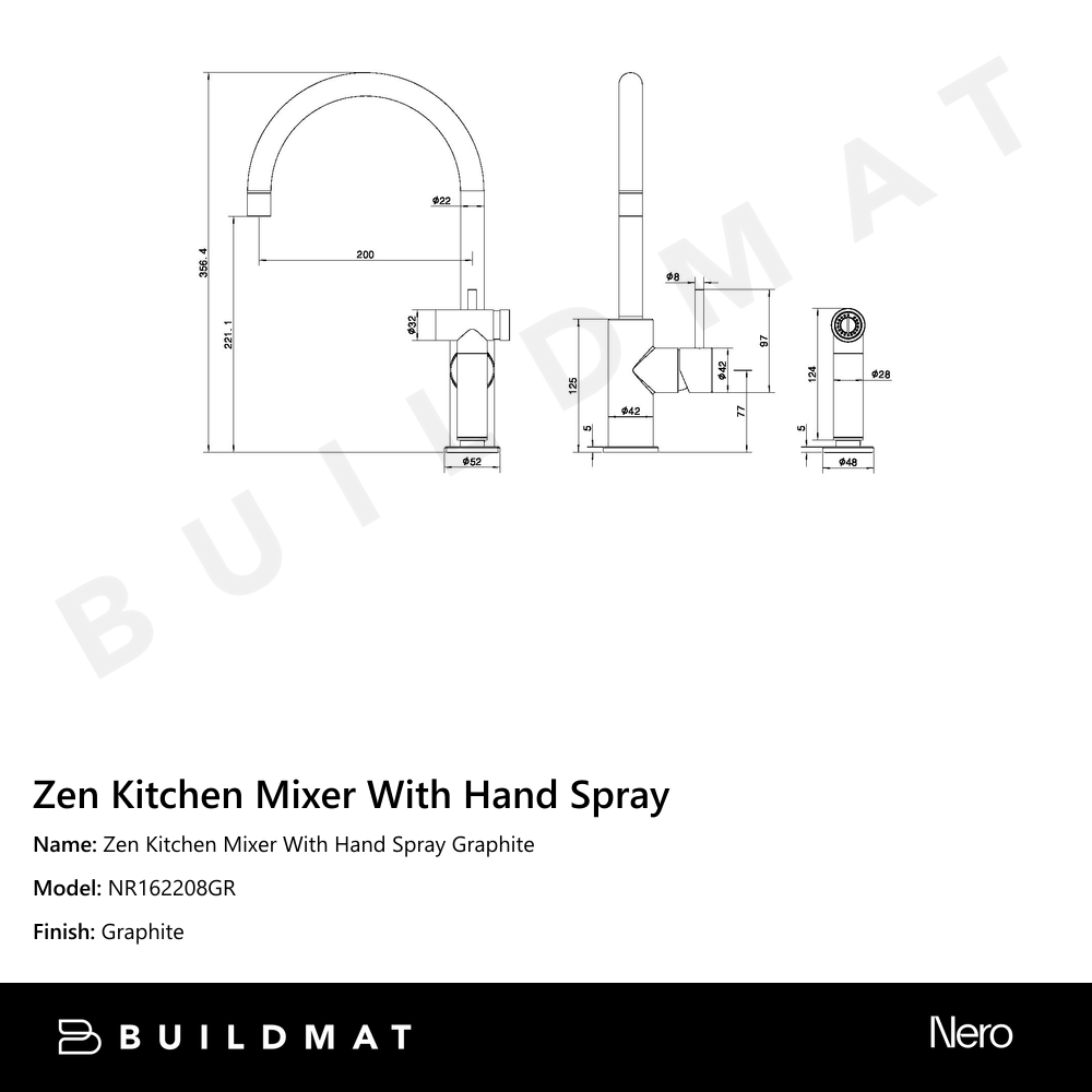 Zen Kitchen Mixer With Hand Spray Graphite