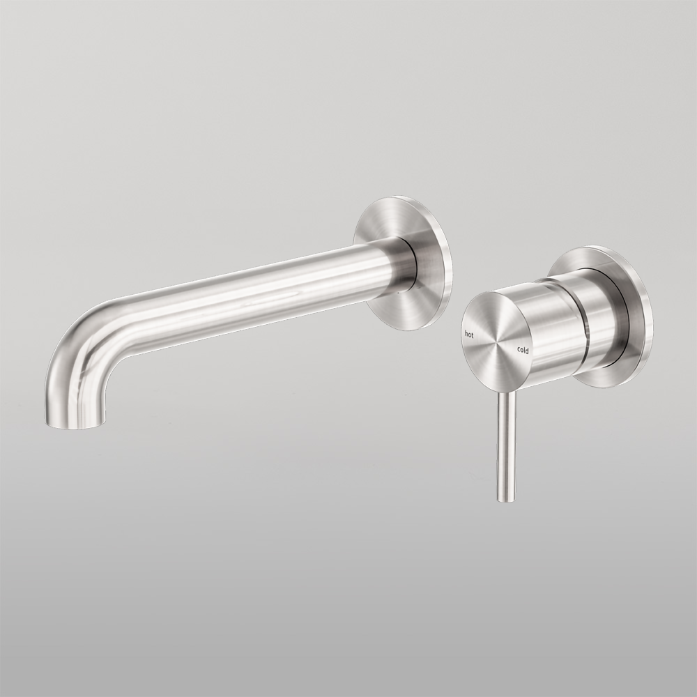 Zen Wall Basin/Bath Mixer Separate Back Plate 185mm Spout Brushed Nickel