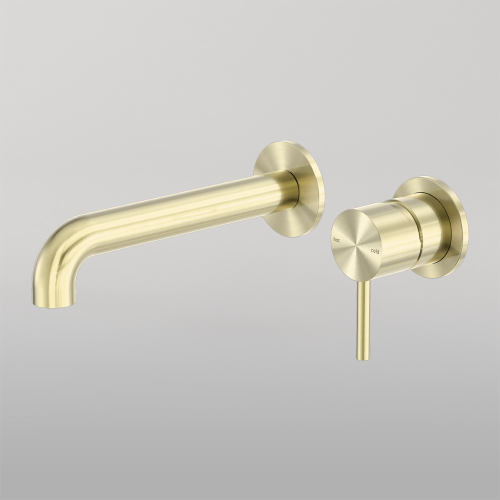 Zen Wall Basin/Bath Mixer Separate Back Plate 230mm Spout Brushed Gold