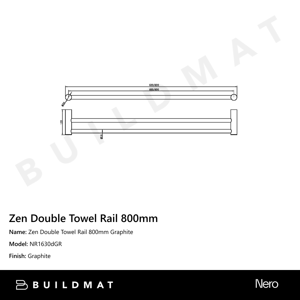 Zen Double Towel Rail 800mm Graphite