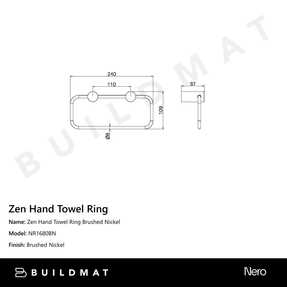 Zen Hand Towel Ring Brushed Nickel