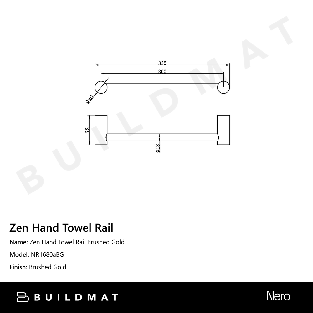 Zen Hand Towel Rail Brushed Gold