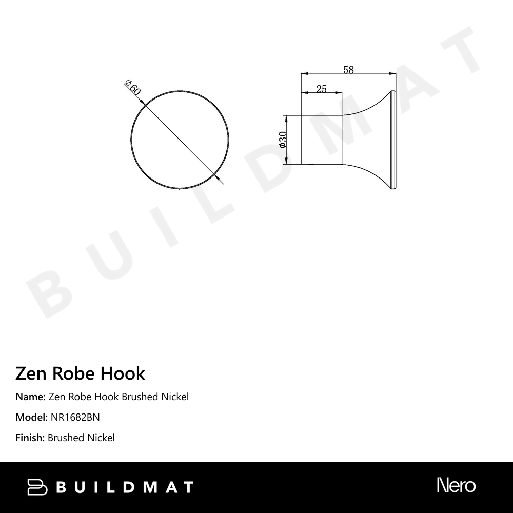 Zen Robe Hook Brushed Nickel