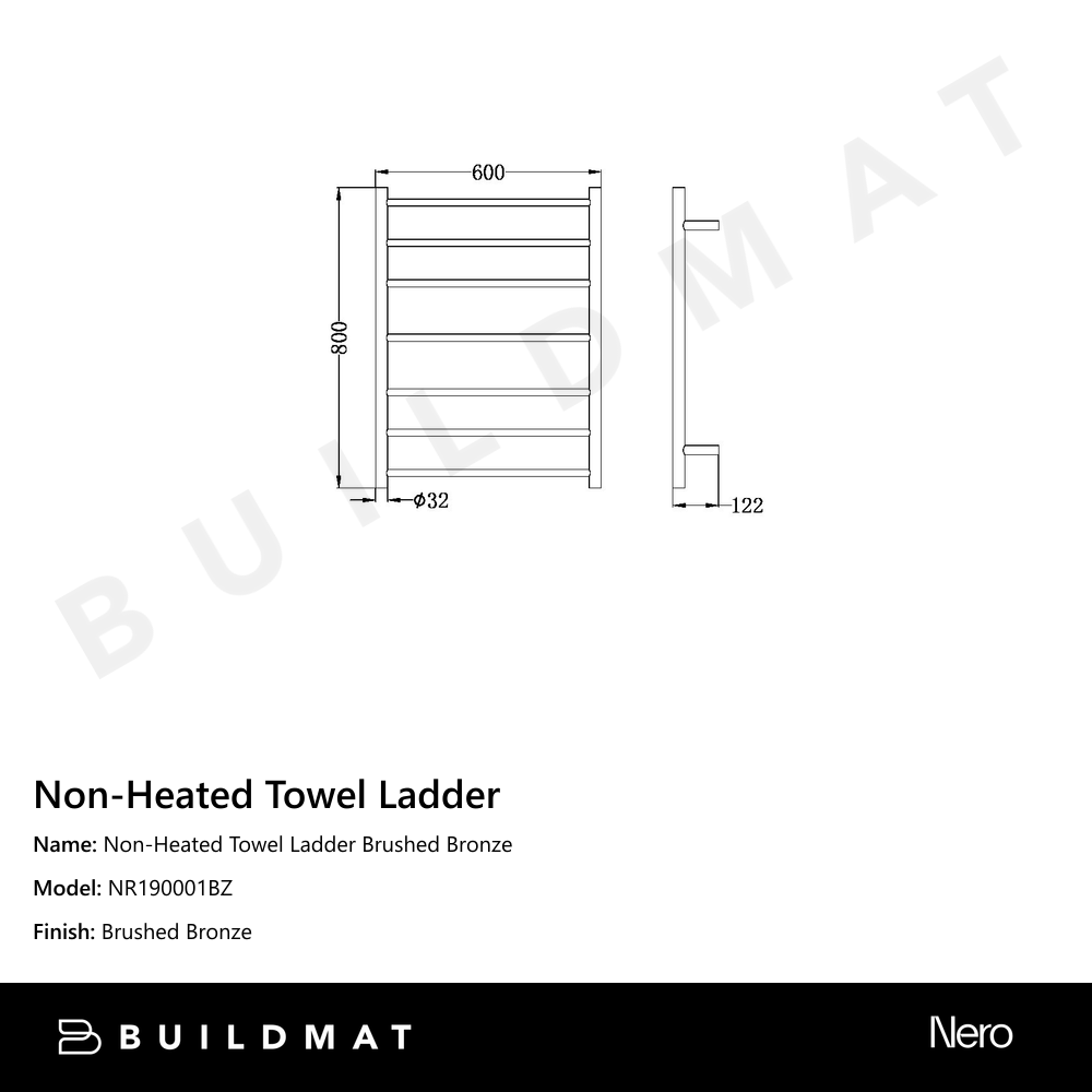 Non-Heated Towel Ladder Brushed Bronze